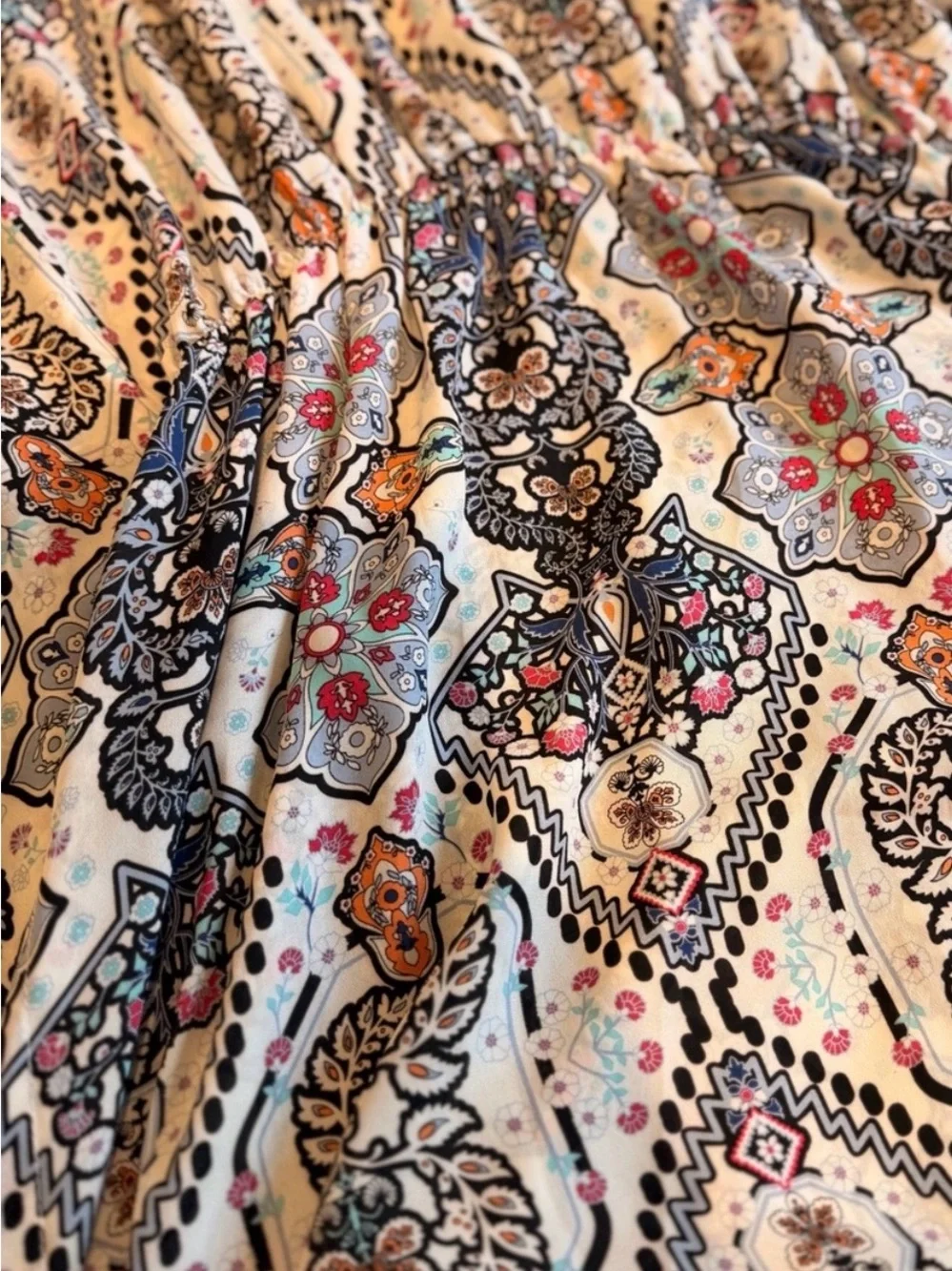 ellos Floral Paisley Swim Coverup in Cream, Black & Pink